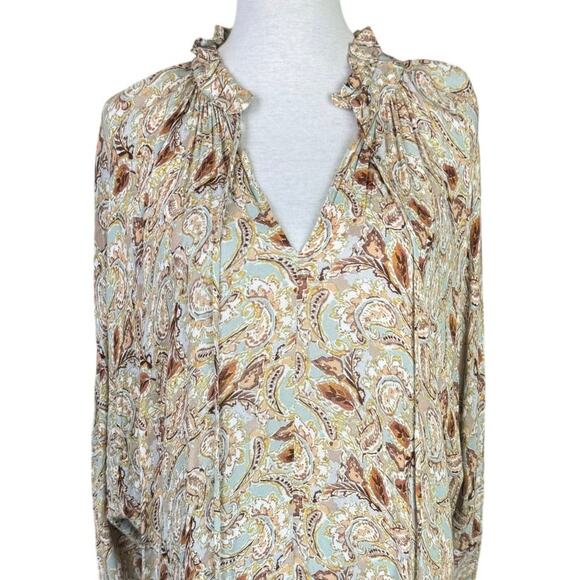 Aura Falling Foliage Brown Floral Paisley Long Sleeve Tiered Peasant Maxi Dress - Picture 5 of 12